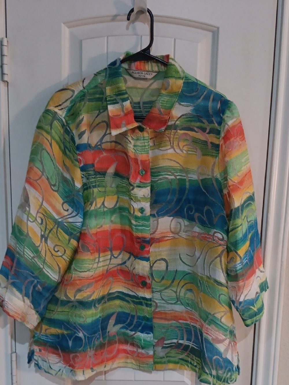 Allison Daley Petite Multicolor Abstract Burnout Blouse - 3/4 Sleeve